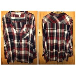 Cato- Red, Black, and White plaid shirt- 26/28W